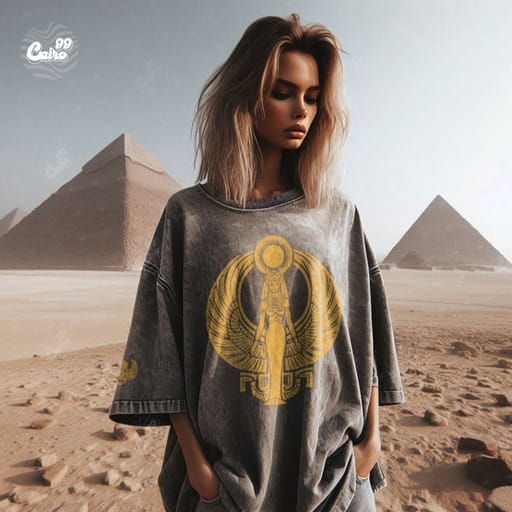 Golden Isis Wings  تيشيرت اوفر سايز قطن باللون الرمادي للنساء