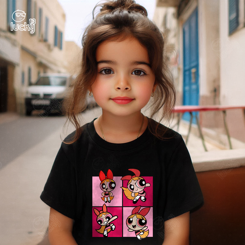 Blossom Powerpuff Girls تيشيرت اطفال قطن باللون الاسود