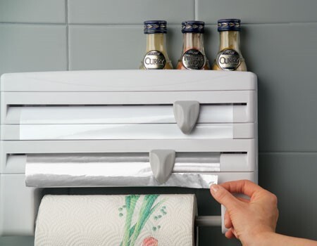 حامل مطبخ رباعي متعدد الأستخدامات للمناديل والفويل والأكياس البلاستيكية