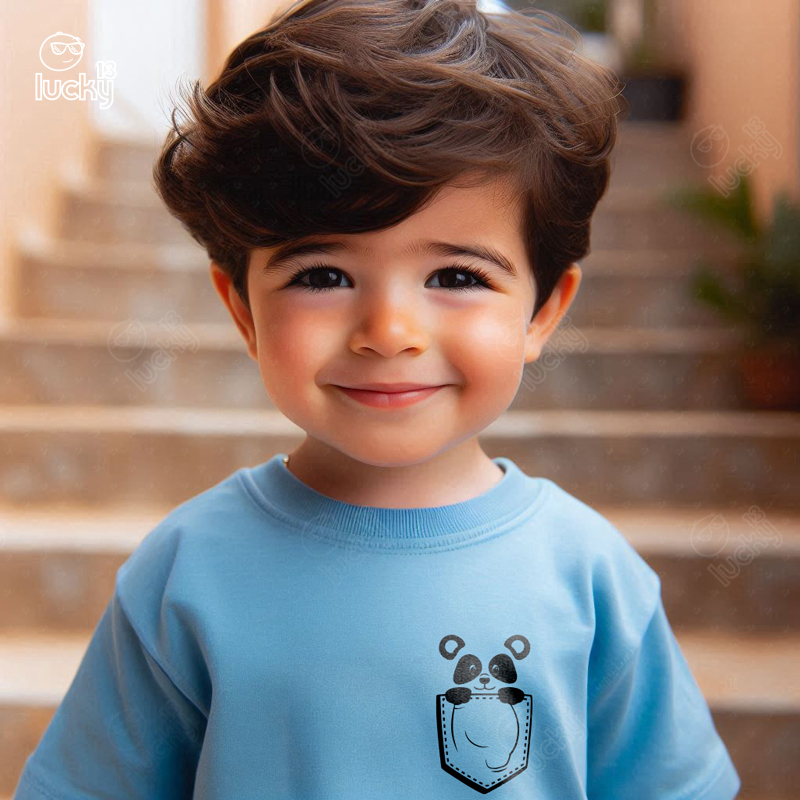 Panda Pocket تيشيرت اطفال قطن باللون اللبني