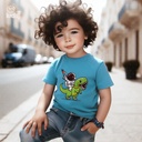 Cute Astronaut Riding Dinosaurتيشيرت اطفال قطن باللون اللبني