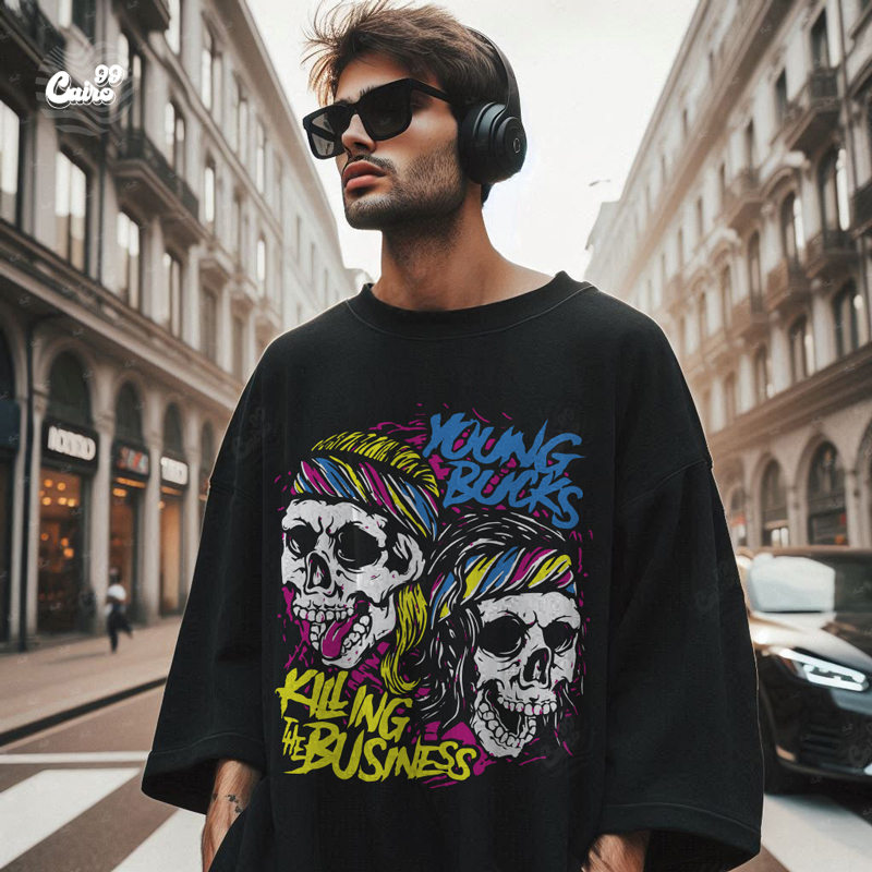Young Bucks تيشيرت اوفر سايز قطن باللون الاسود للرجال