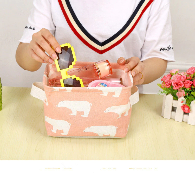 باسكت كتان قابل للطي لتنظيم وتخزين أشياء متعددة كمستحضرات التجميل والجوارب والملابس الداخلية