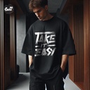 Take It Easy تيشيرت اوفر سايز قطن باللون الاسود للرجال