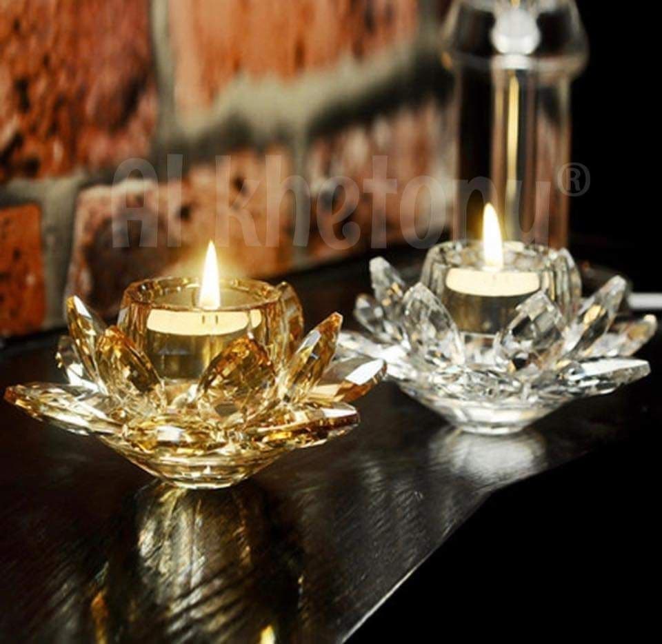 شمعدان زهرة اللوتس الزجاجي لديكور البيت وإضافة أجواء رومانسية هادئة