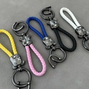 ميدالية جلد مضفر برأس دبدوب لمفاتيح السيارات والشنط مع جزء مخصص لكتابة رقم الموبايل