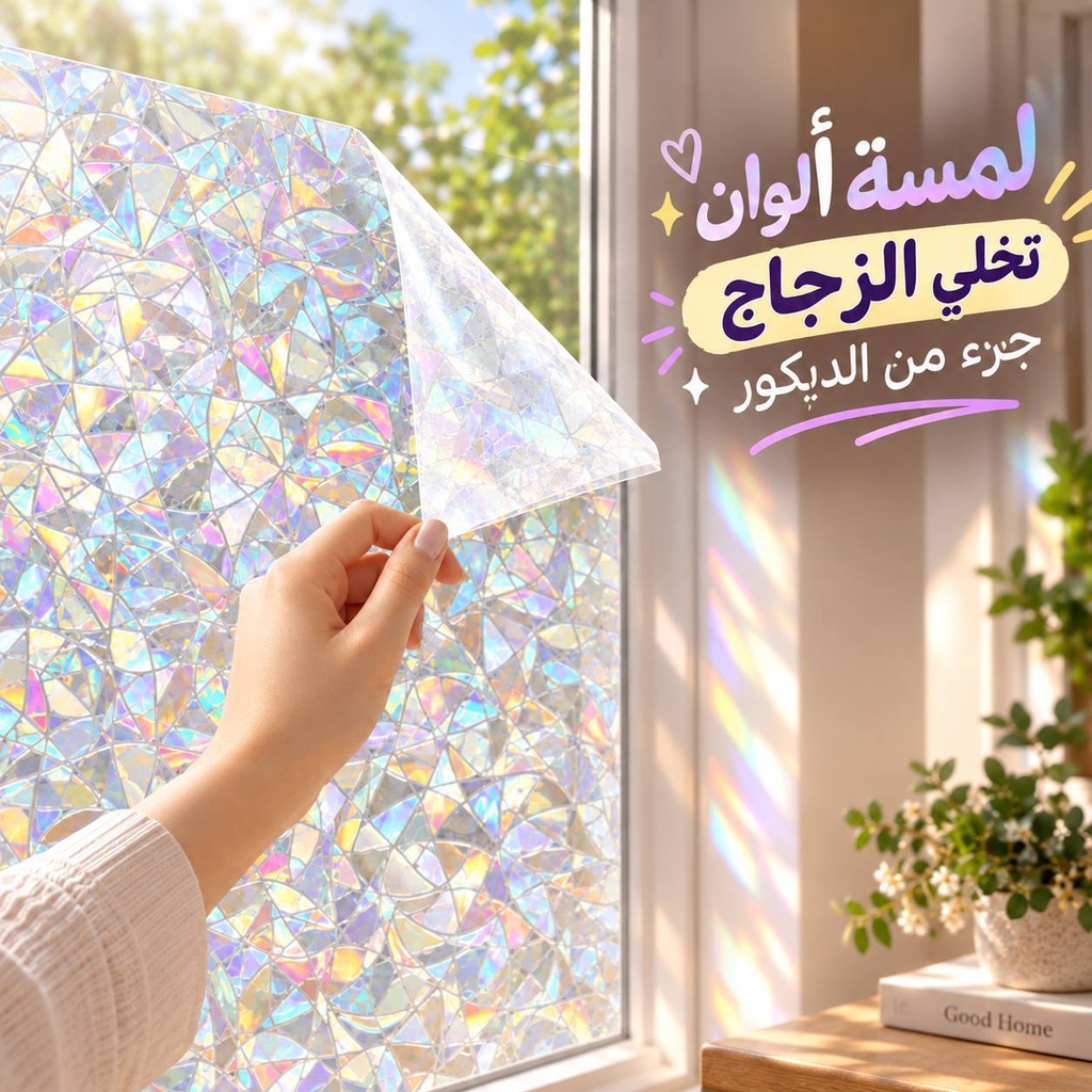 رول  لاصق لتزيين الشبابيك الزجاجية شفاف عاكس للالوان2 متر