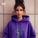 Blue Heart هودي اوفر سايز قطن للنساء باللون الموف