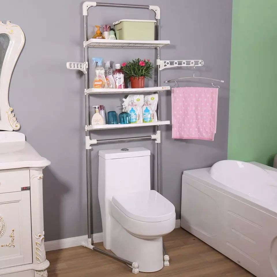 استاند فوق التواليت ب3 رفوف وعليقات جانبية متعدد الإستخدامات
