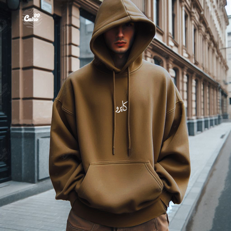 هودي "كايرو" اوفر سايز قطن للرجال باللون البني