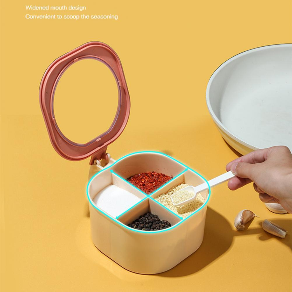 علبة حفظ التوابل والبهارات بغطاء مقسمة ل 4 خانات مزودة بالمعالق