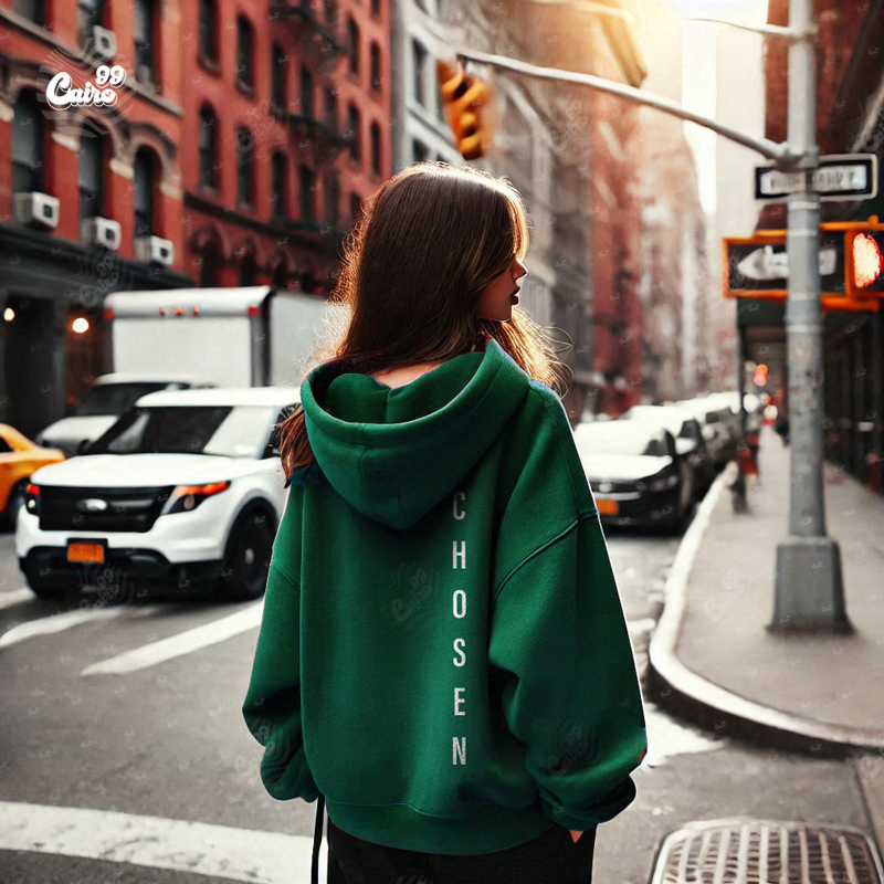 Chosen هودي اوفر سايز قطن للنساء باللون الاخضر