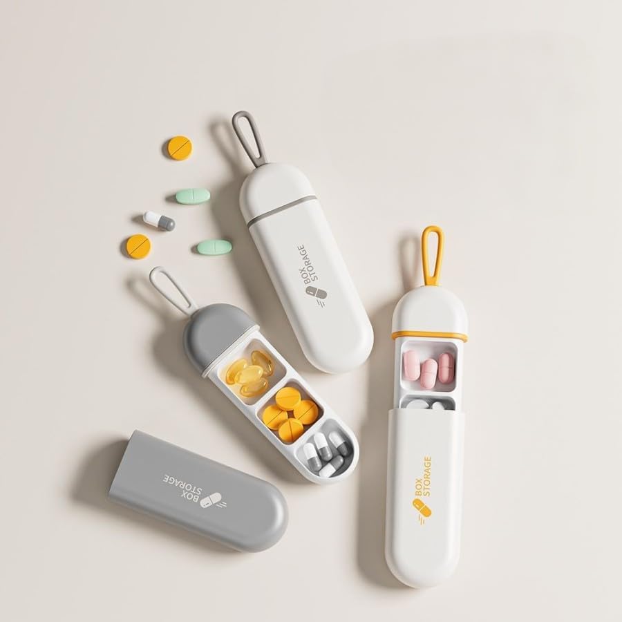 منظم جيب للأدوية والفيتامينات مقسم 3 خانات بغطاء محكم الغلق