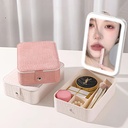 علبة منظم ميكاب واكسسوارات مع مراية ليد تاتش 4 خانات من الجلد