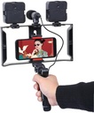 ترايبود ثلاثي القوائم بمقبضين مع مايك وإضاءة مزدوجة لتصوير فيديو احترافي