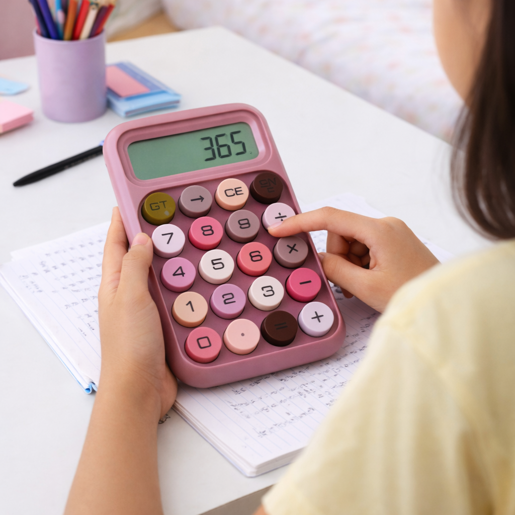 الة حاسبة بشاشة ديجيتال وازرار كبيرة للمكتب بتصميم ملون جذاب