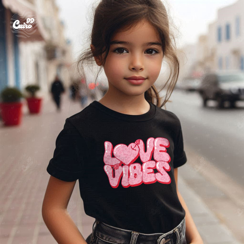 Love Vibes تيشيرت اطفال قطن باللون الاسود