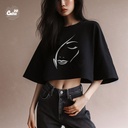 Abstract Face كروب توب اوفر سايز باللون الاسود