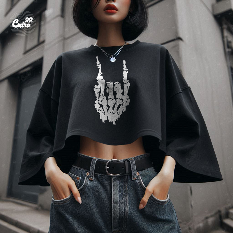 Skeleton Grip كروب توب اوفر سايز باللون الاسود