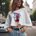 Cubism Art كروب توب اوفر سايز قطن باللون الأبيض