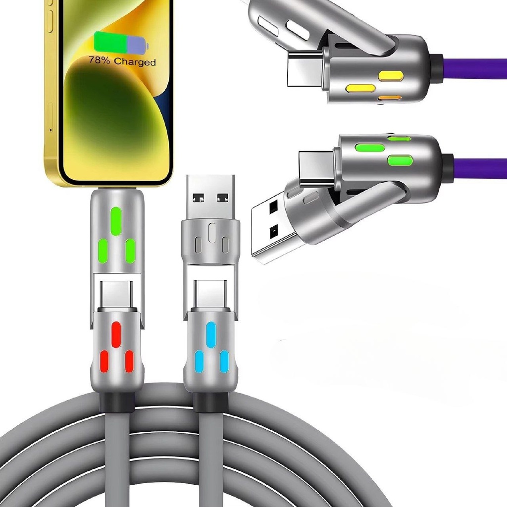 كابل شحن 4 * 1 متعدد النوافذ مزود بإضاءة أر جي بي_  بقدرة 240 واط