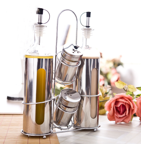 طقم ملاحة وتوابل وزيت وخل انيق استانليس ستيل 4 قطع