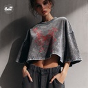 Red Butterfly كروب توب اوفر سايز باللون الرمادي المحجر