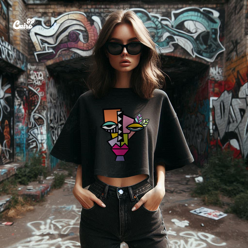 Deep Art كروب توب اوفر سايز باللون الاسود