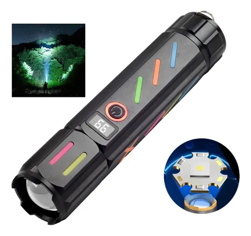 كشاف ليد ب 3 اوضاع اضاءة مختلفة مع خاصية الزوم و شاشة ليد رقمية بيو اس بي للشحن