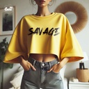 Savage كروب توب اوفر سايز باللون الاصفر