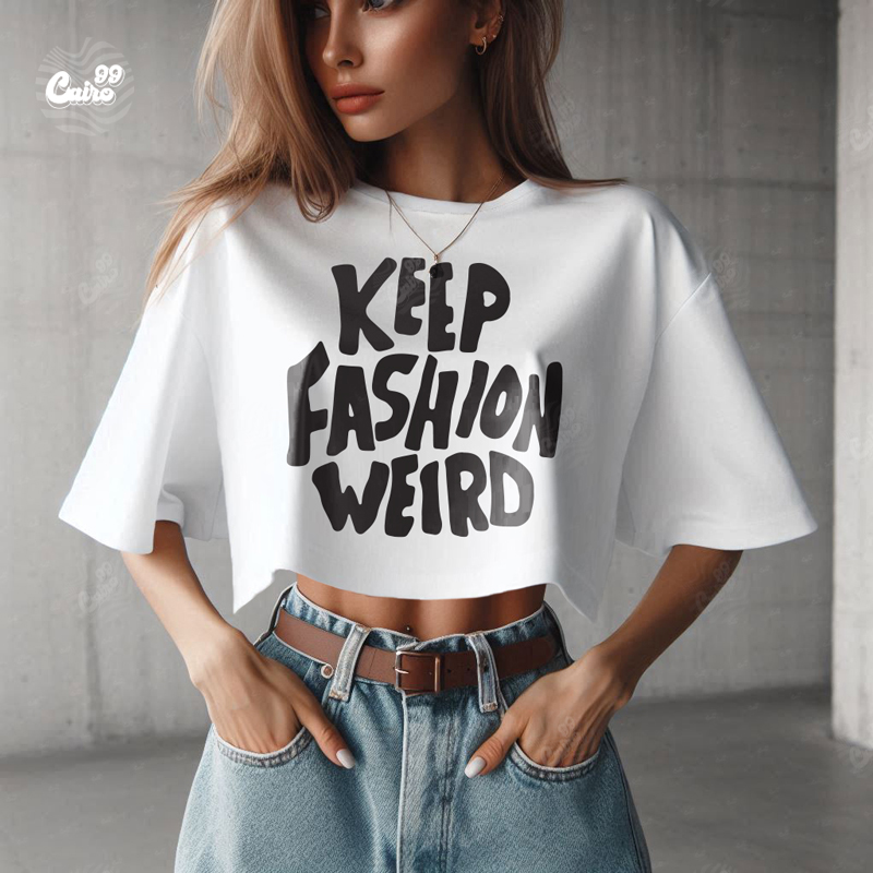 Keep Fashion Weird كروب توب اوفر سايز باللون الابيض