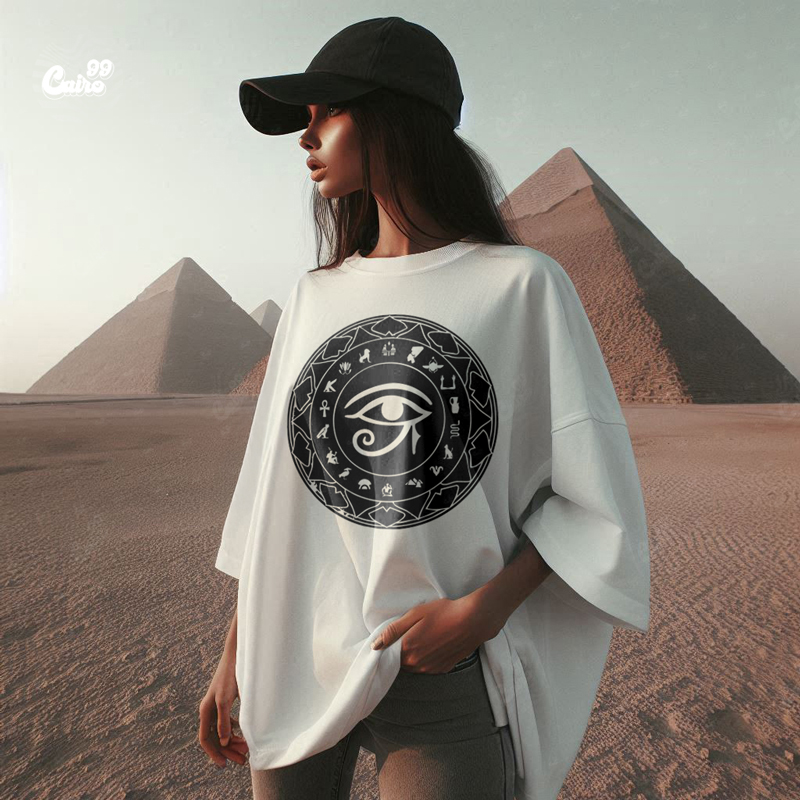 Eye Of Ra  تيشيرت اوفر سايز قطن باللون الابيض للنساء