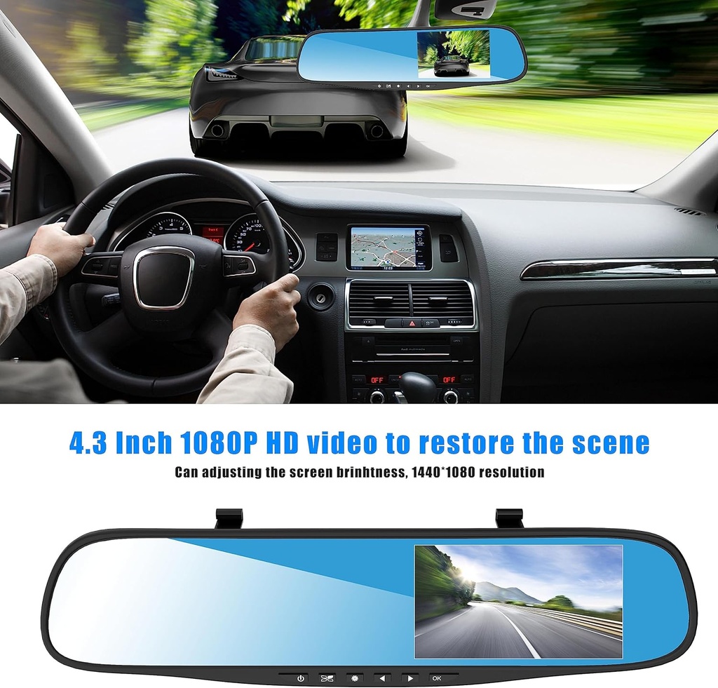 مرايا داخلية للسيارة بكاميرا  اتش دي 1080 مزدوجة بزاوية واسعة 170 للرؤية الليلية