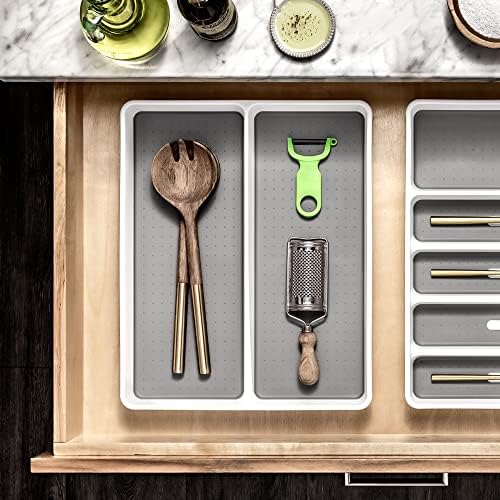 منظم لدرج المطبخ مقسم 2 خانة سيليكون من الداخل لتنظيم المعالق والشوك