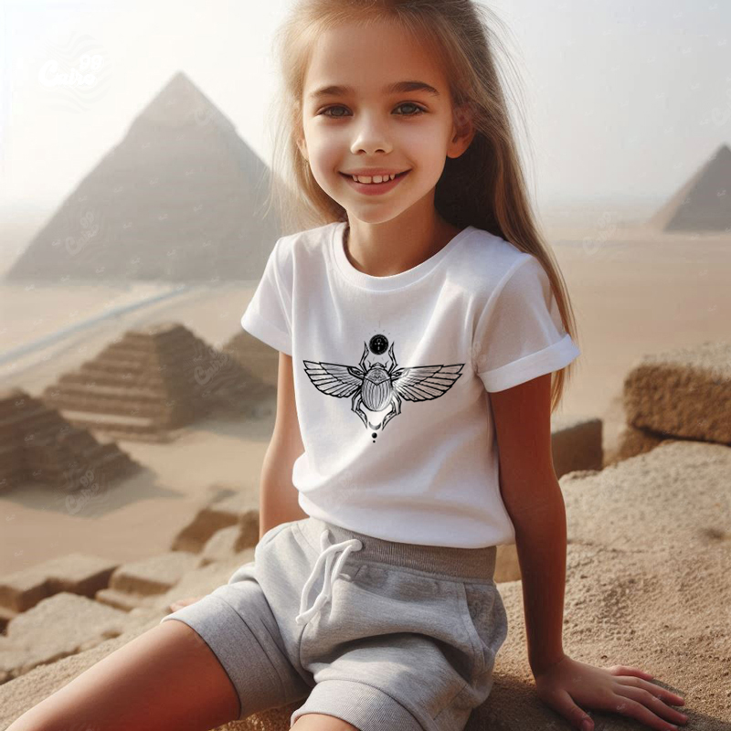 Black scarab تيشيرت اطفال قطن باللون الابيض