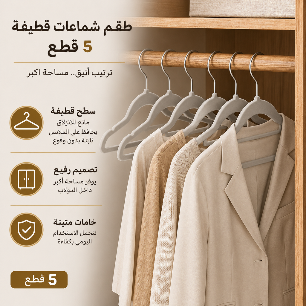 شماعة ملابس قطيفة للحفاظ علي الملابس 5 قطع