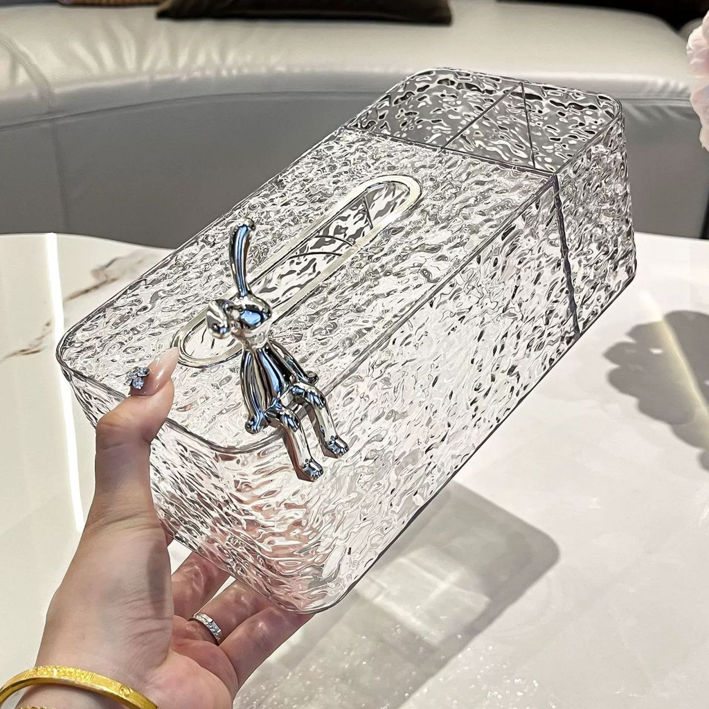 علبة مناديل اكليريك شفاف مزخرف مقسمة ل3 خانات