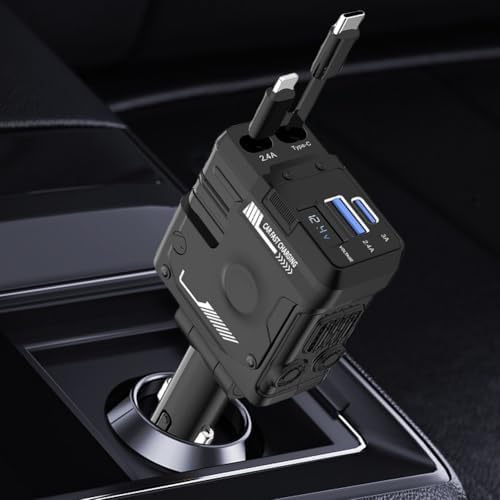 شاحن سيارة قابل للسحب 4 في 1 مع منفذ يو اس بي وتايب سي - 66 واط