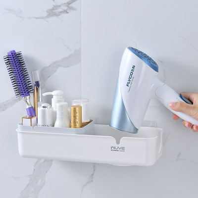 رف حائط منظم لأدوات الحمام وحامل للسيشوار لزق دبل فيس قوي