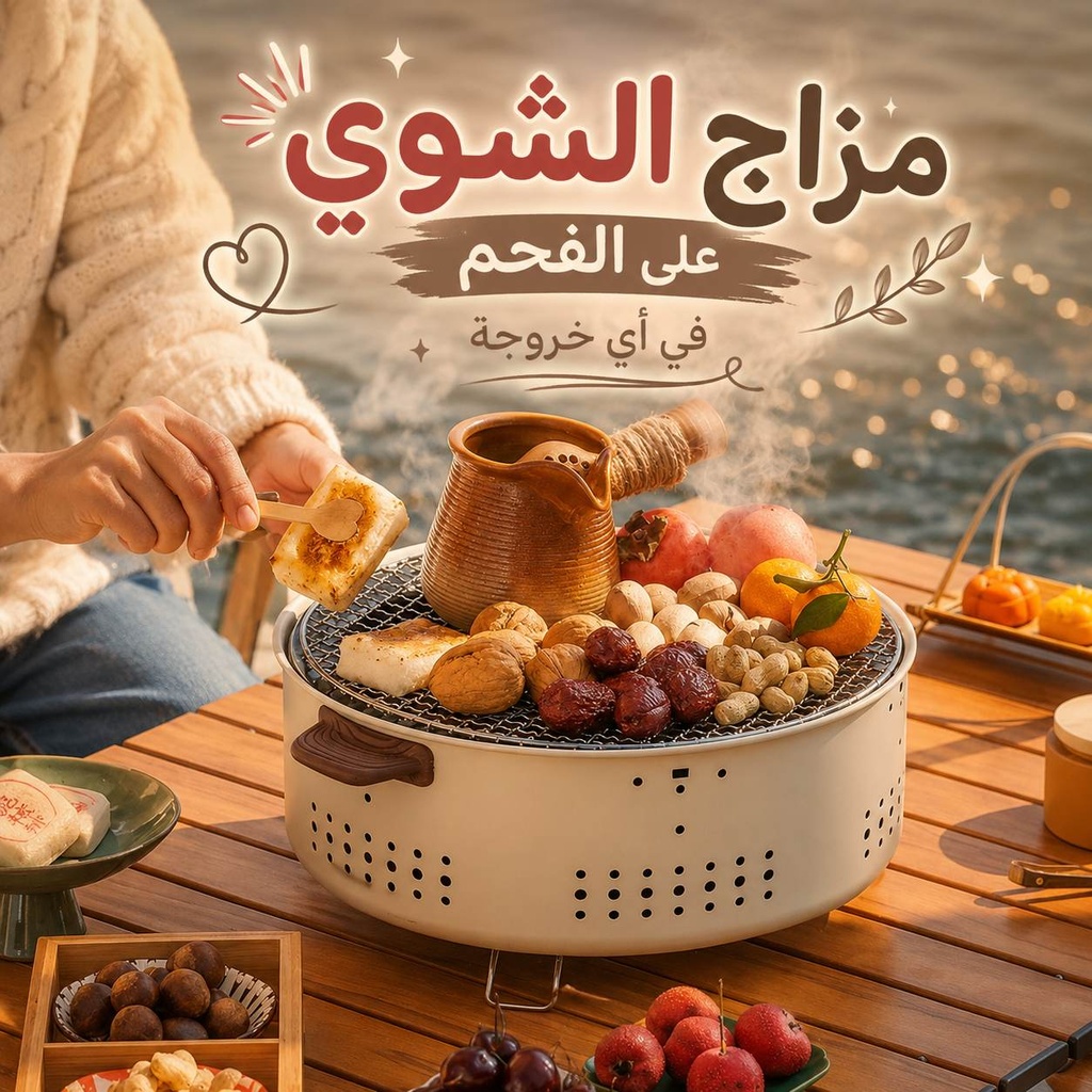 شواية فحم محمولة ستانلس ستيل صغيرة بشبكة قابلة للفك للتخييم والرحلات