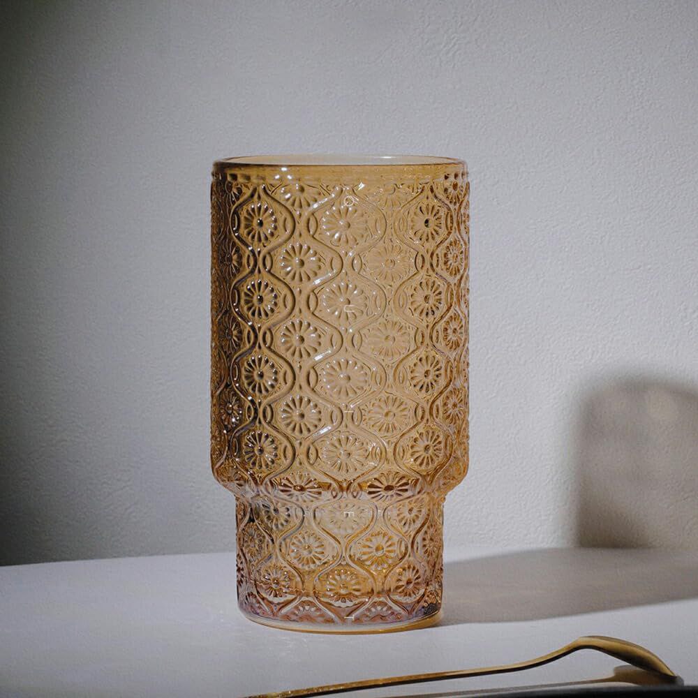 طقم كوبايات عصير زجاج مزخرف باللون العسلي 6 قطع لتقديم المشروبات