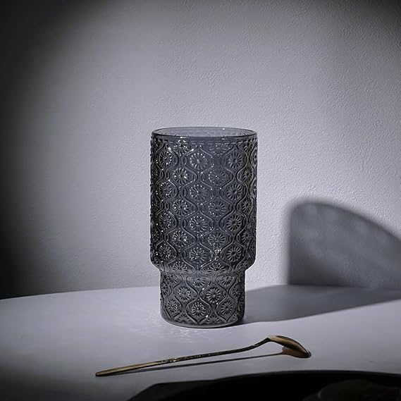 طقم كوبايات زجاج مزخرف باشكال مختلفة باللون الرمادي 6 قطع