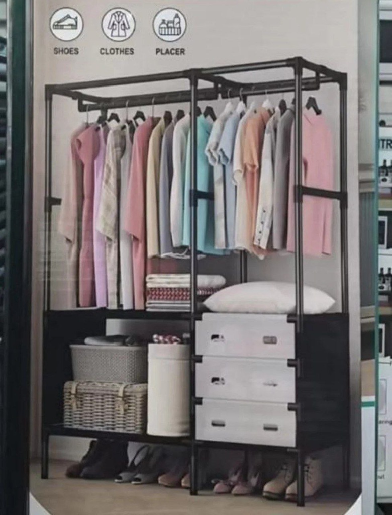 ستاند ملابس ب 2 رف و3 أدراج لتنظيم الملابس والأحذية