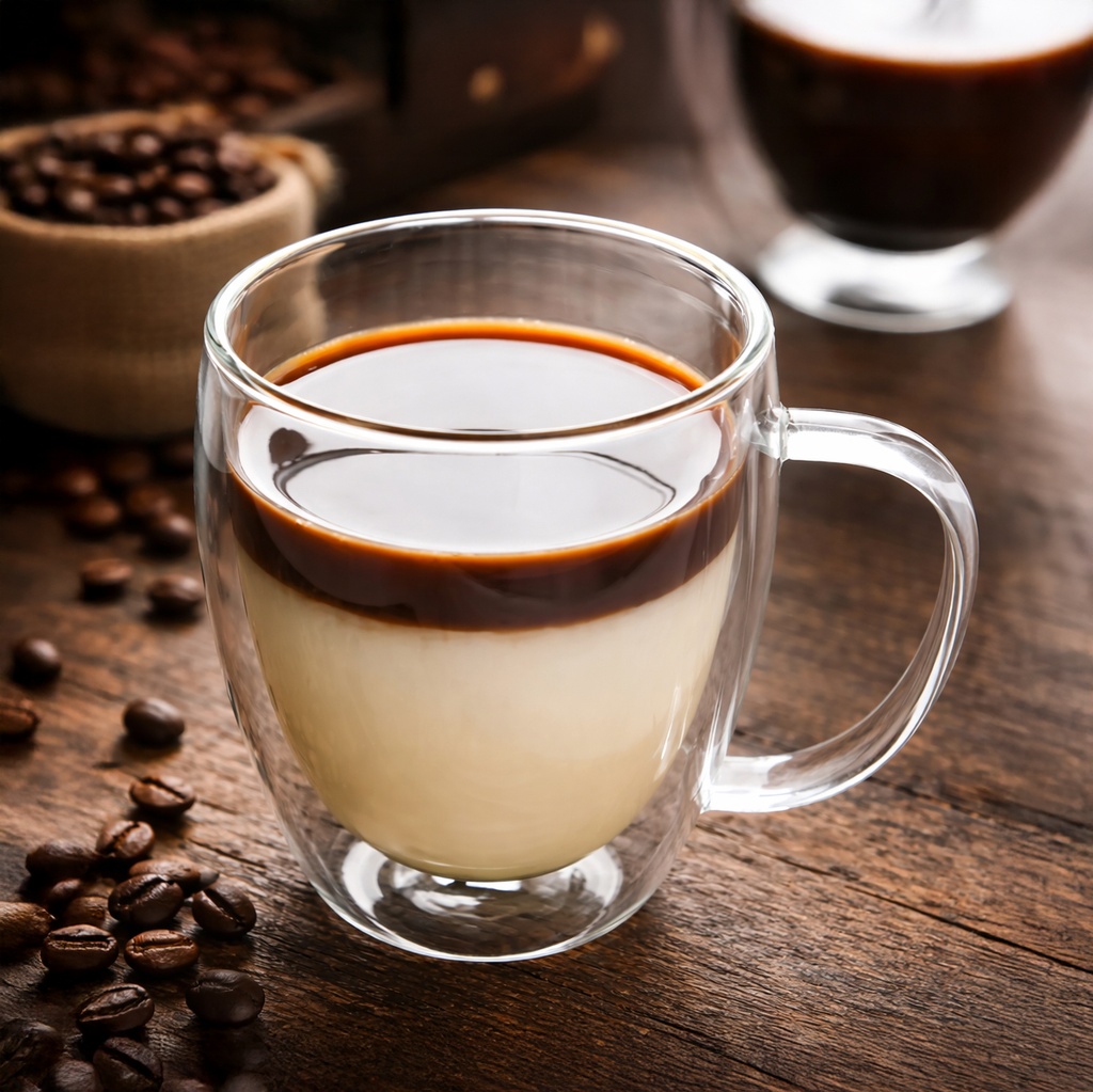 مج زجاج شفاف دبل للشاي واللبن والنسكافيه 350 ملي