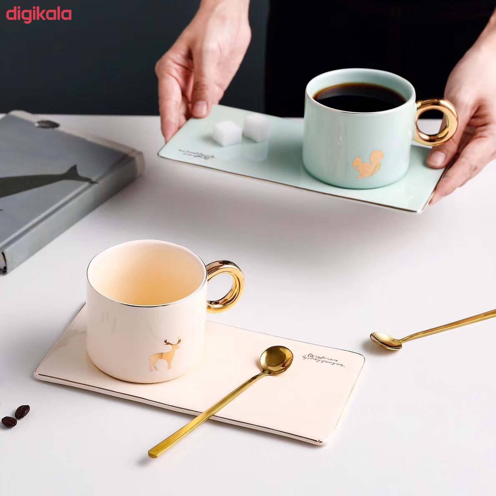 مج سيراميك شيك للشاي والقهوة بيد جولد مع صينية لتقديم المكسرات والشوكلات