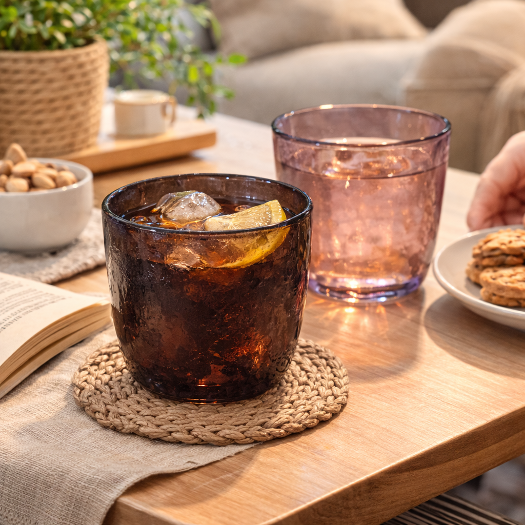 طقم كوبايات زجاج مصنفر ملون 6 قطع بسعة 220 ملي