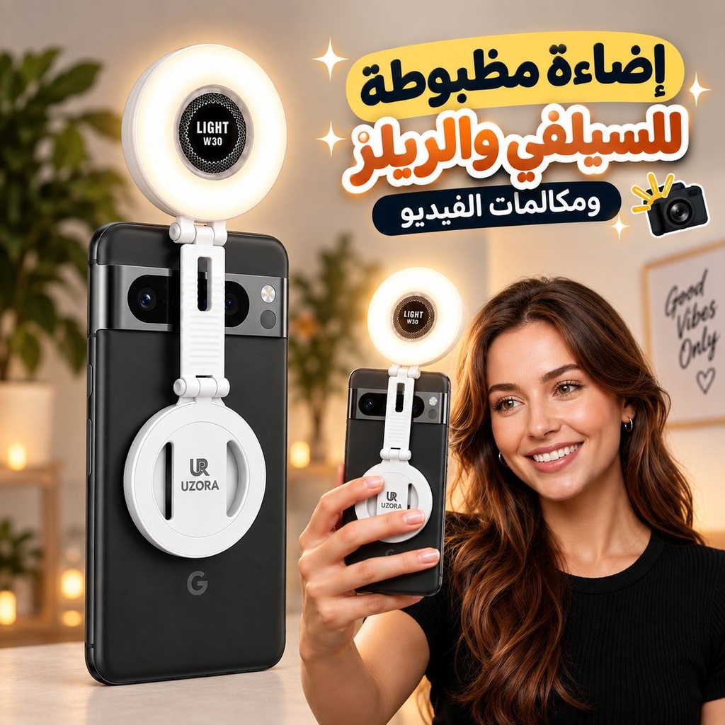 رينج لايت مغناطيسي قابل للطي والدوران 180 درجة مع 3 أوضاع إضاءة وتحكم في السطوع