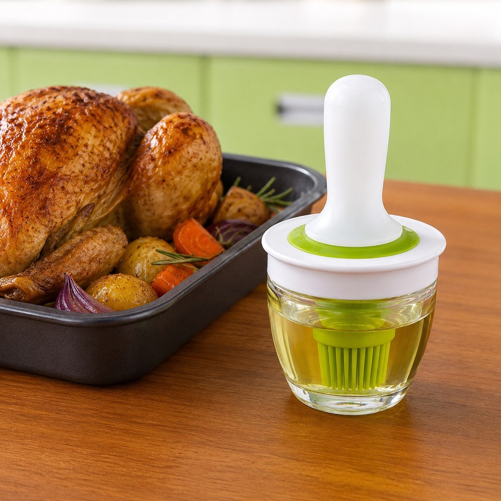طقم زياتة وفرشة سيليكون 2 في 1 لتوزيع الزيت والصلصات على المشاوي والمخبوزات