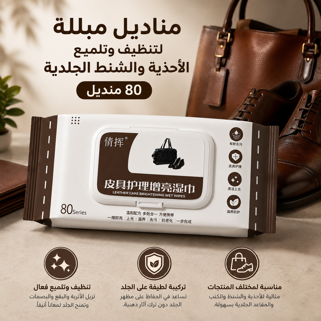 باكت مناديل مبللة لتنظيف وتلميع الأحذية والشنط الجلدية 80 منديل