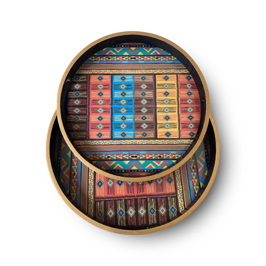 طقم صواني خشب أنيق ٢ قطعة بيد لتقديم الشاي والقهوة